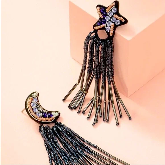 Stella & Dot | ⭐️🌛 LTD ED. Hand Embroidered Star & Moon Chandelier Earri… - Picture 7 of 8